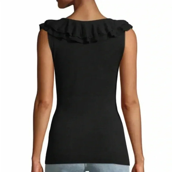 FRAME Ruffle Neck-tie Sleeveless Noir Sleeveless Knit Top - Picture 2 of 7